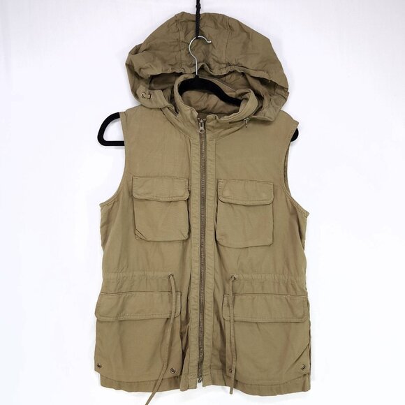 J Crew Vest Womens Medium Green Military Utility Sleeveless Chino Classic Twill - Picture 1 of 9